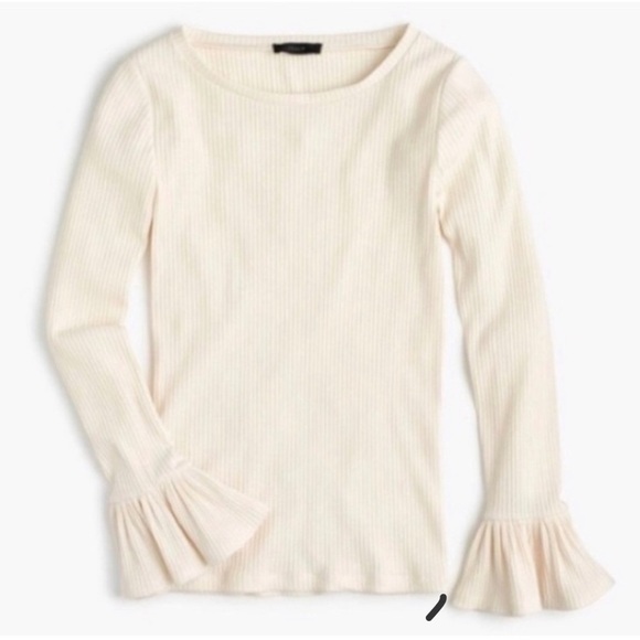 J Crew | Ivory Bell Sleeved 100% Cotton knit sweater Sz M - Picture 2 of 7